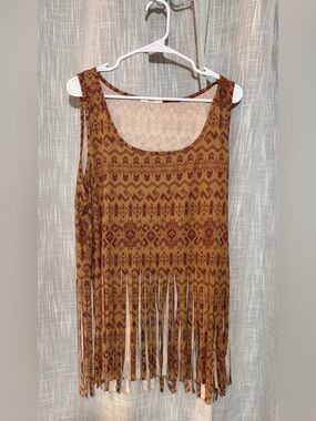 Easel Womens Sleeveless Fringe Hem Aztec Southwestern Print Tank Top Boho Size M